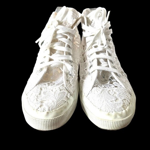 SUPERGA White Lace High Top Sneakers Gently Used Size 11 - Picture 6 of 11